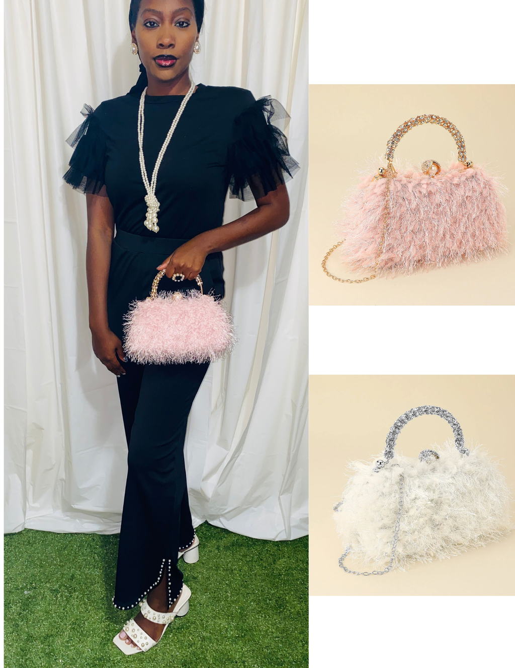 Crystal Fringe Evening Bag with Chain Strap