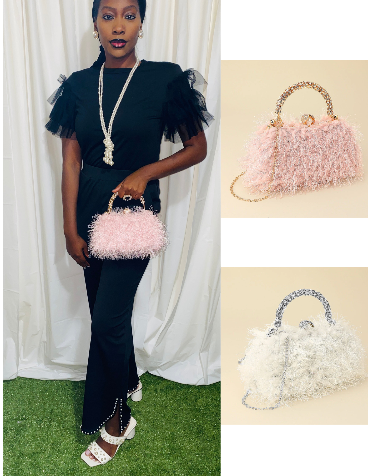 Crystal Fringe Evening Bag with Chain Strap