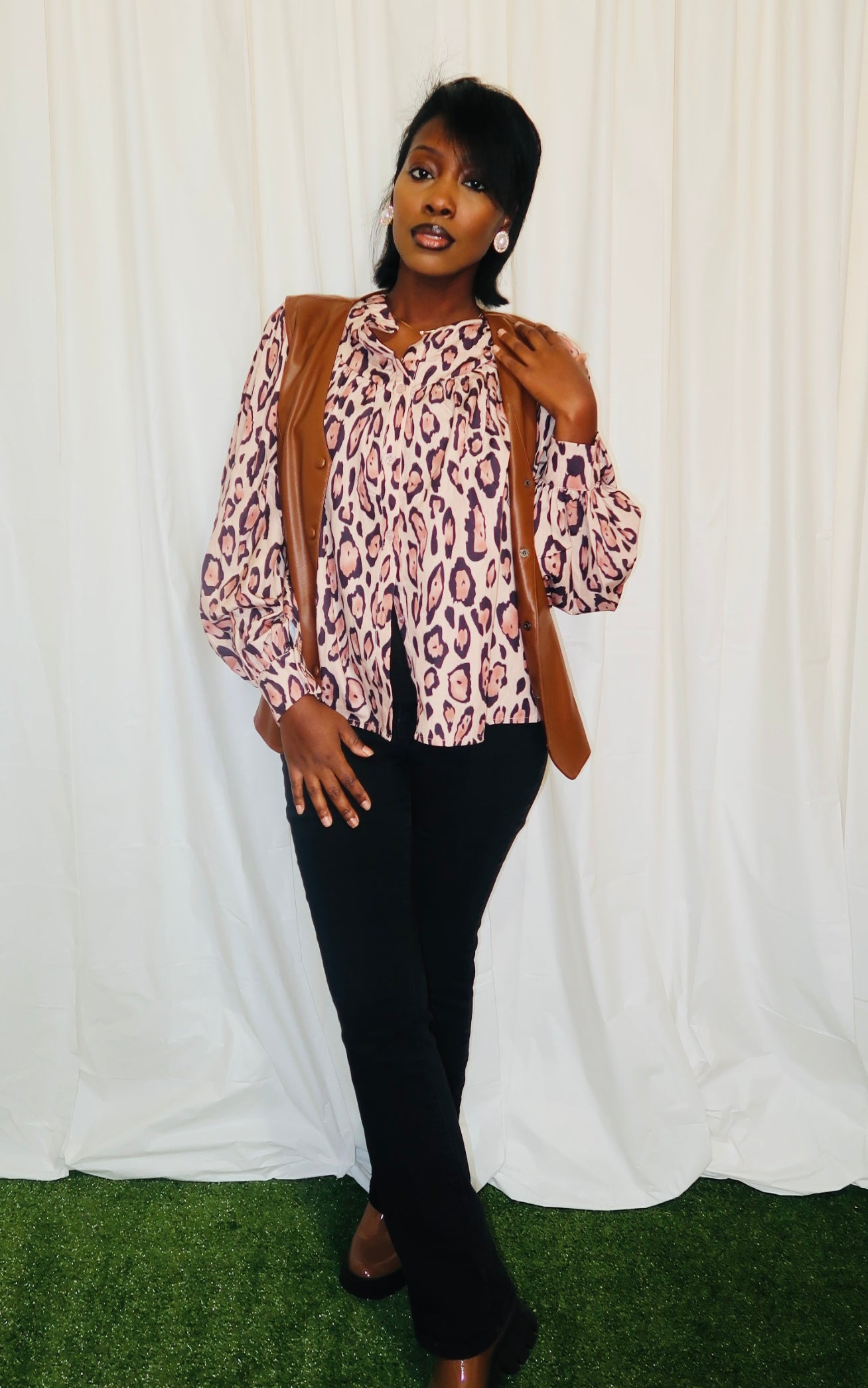 Flowy Oversized Leopard Print Blouse