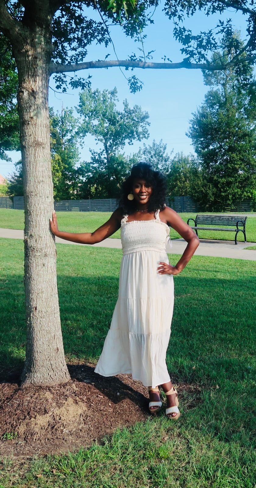 Cream Ruffle Maxi Dress