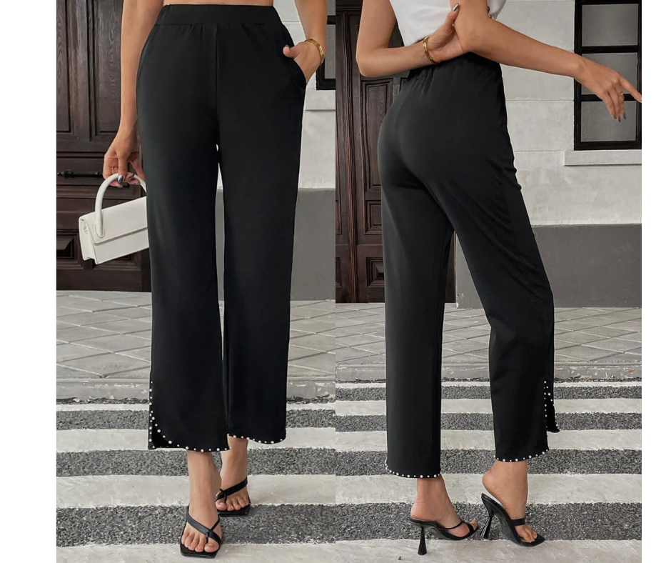 High Waist Beaded Hem Pants
