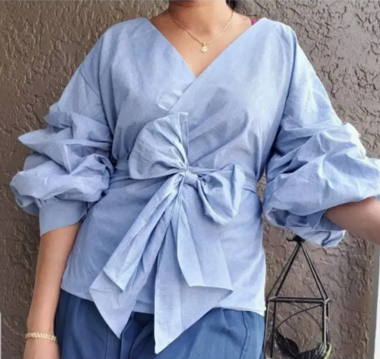 Denim Wrap Blouse