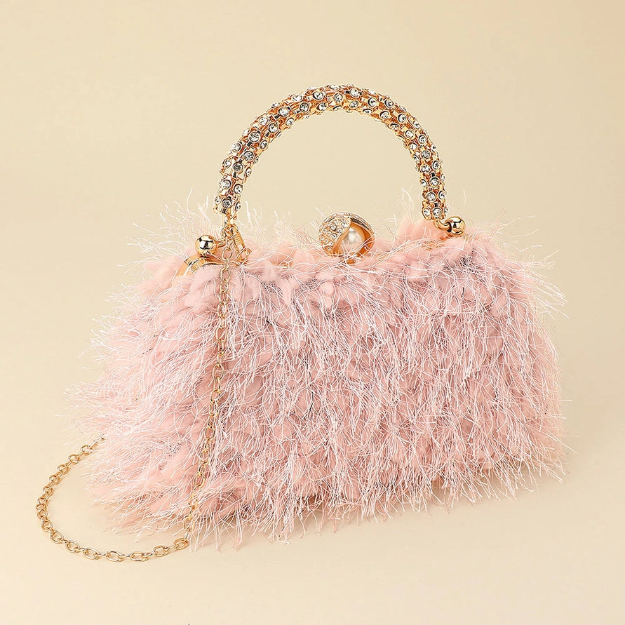 Crystal Fringe Evening Bag with Chain Strap
